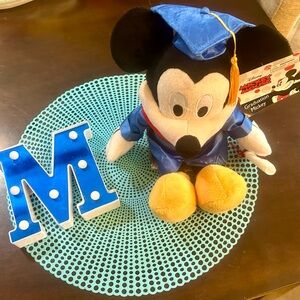 Graduation Mickey Mouse Plush Doll; Graduate Blue Cap Gown Disney 17"